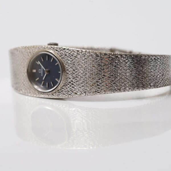 Omega Vintage 18k White Gold Manual Wind Blue Face 1960s Circa