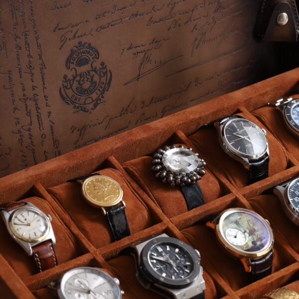 Bosphorus Leather Watch Collector Case Java Brown For 15 Watches