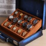 Bosphorus Leather Watch Collector Case Blue For 15 Watches
