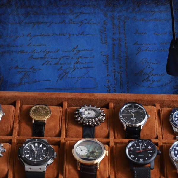 Bosphorus Leather Watch Collector Case Blue For 15 Watches