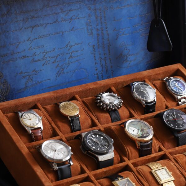 Bosphorus Leather Watch Collector Case Blue For 15 Watches