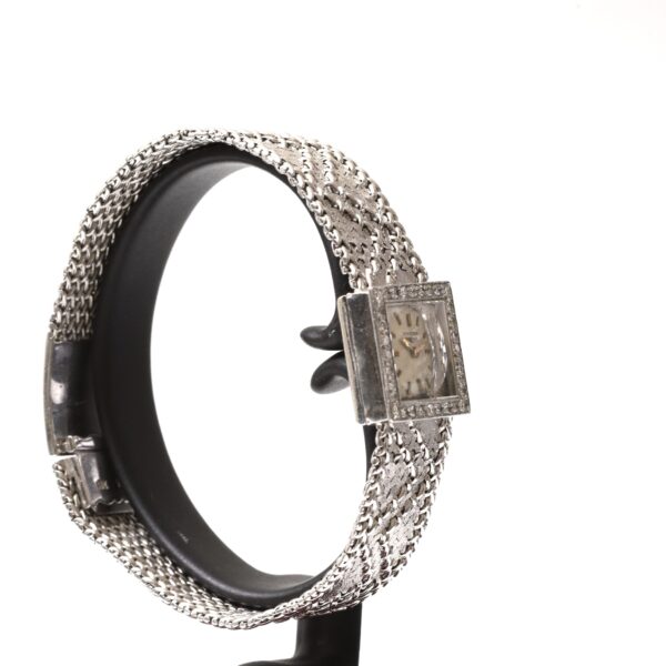 Longines Square Vintage 18k White Gold Bracelet Diamond Bezel 60s Circa