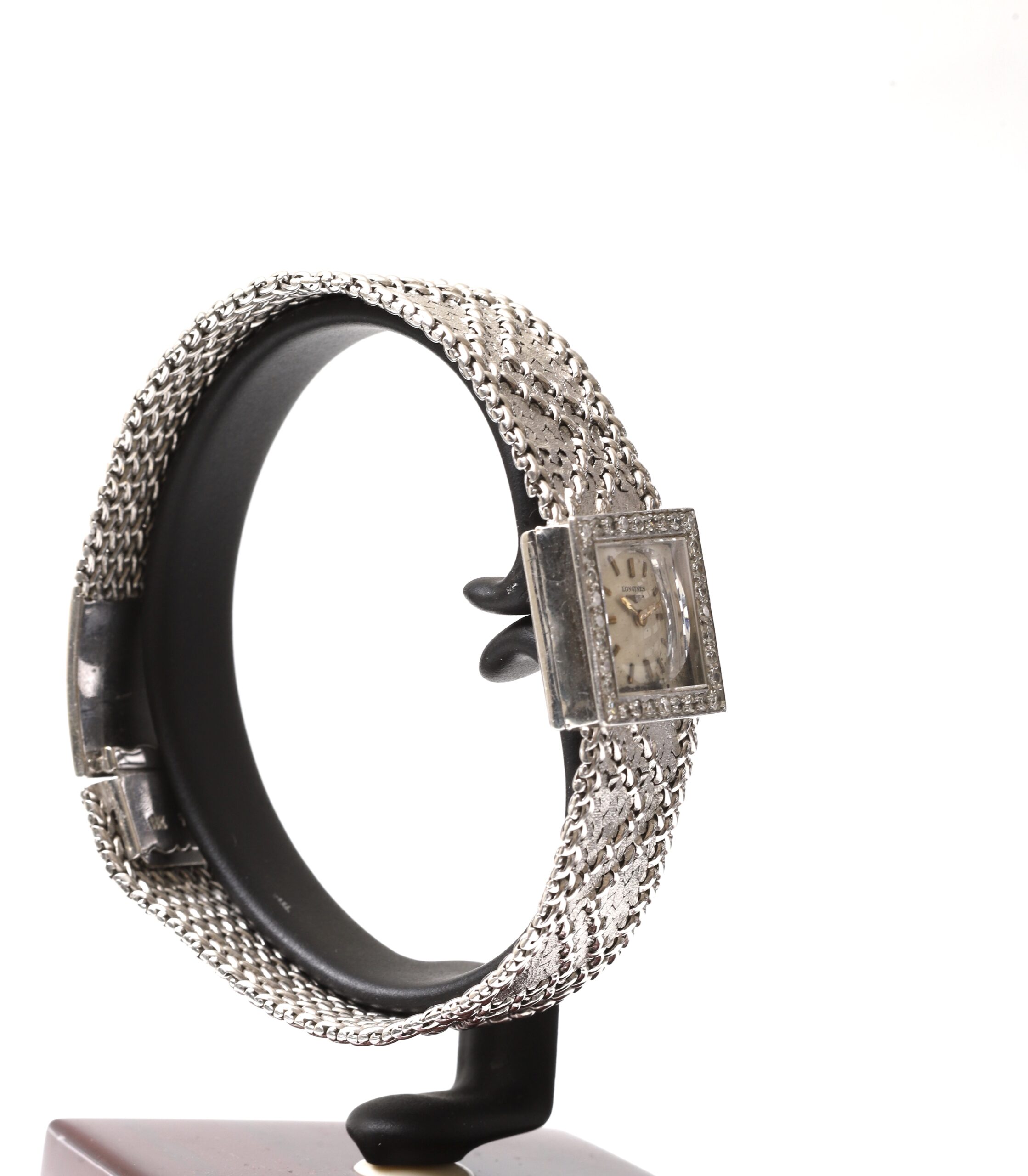 Longines Square Vintage 18k White Gold Bracelet Diamond Bezel 60s Circa Longines Square Vintage 18k White Gold Bracelet Diamond Bezel 60s Circa