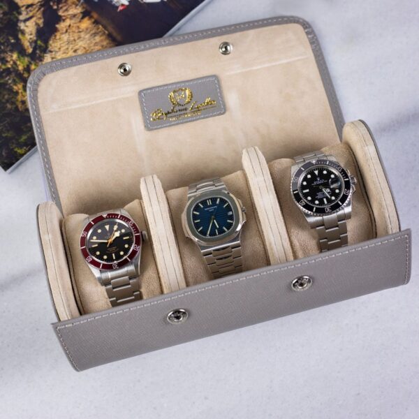 Galata Saffiano Grey Watch Roll 3x