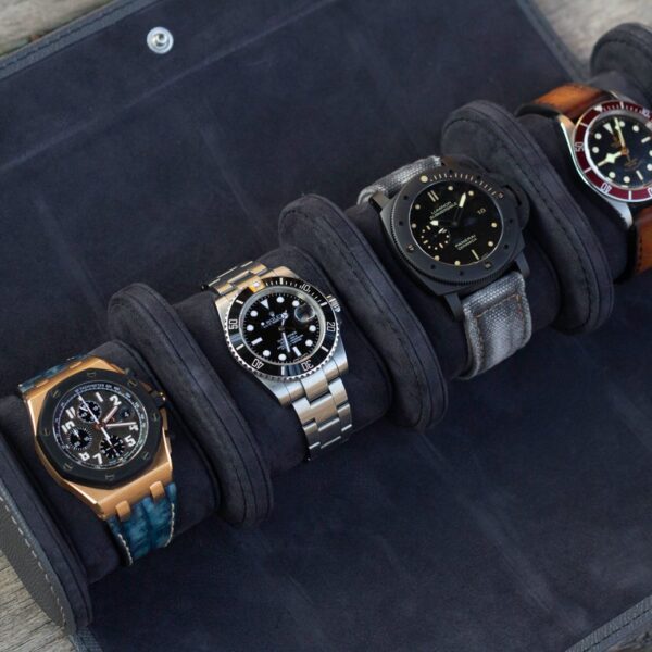 Galata Saffiano Dark Grey Watch Roll 4x
