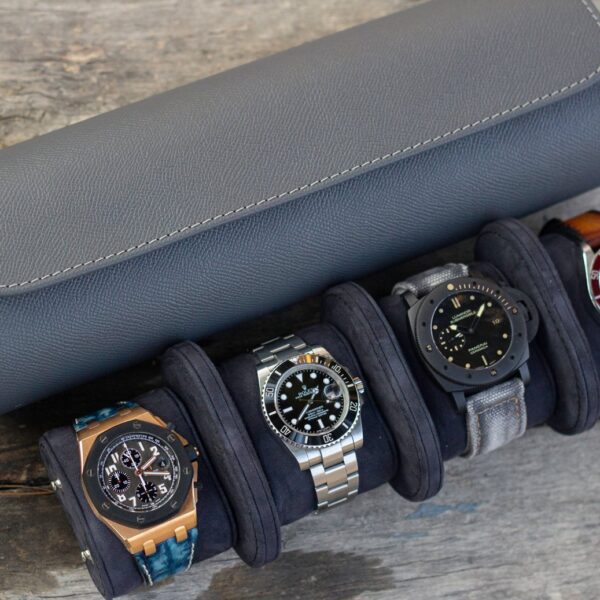 Galata Saffiano Dark Grey Watch Roll 4x
