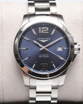 Longines Blue Dial Stainless Steel Conquest 39mm Automatic Box & Papers Excellent Condition