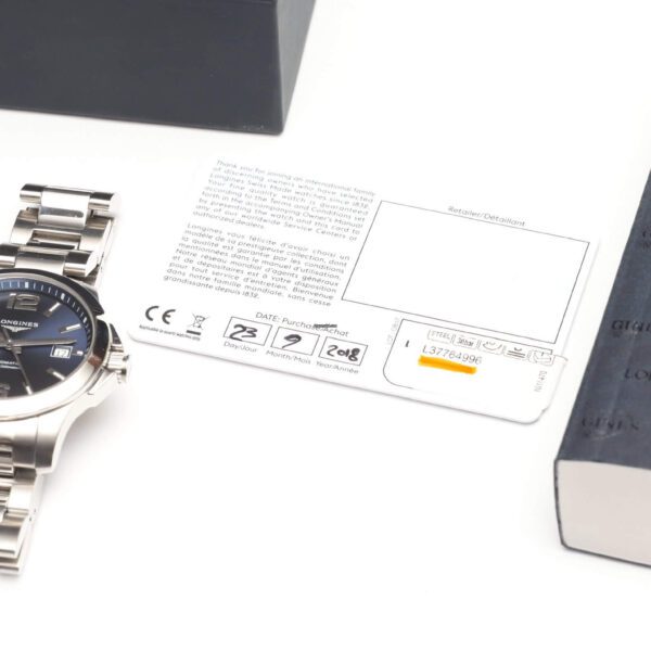 Longines Blue Dial Stainless Steel Conquest 39mm Automatic Box & Papers Excellent Condition