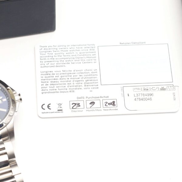 Longines Blue Dial Stainless Steel Conquest 39mm Automatic Box & Papers Excellent Condition