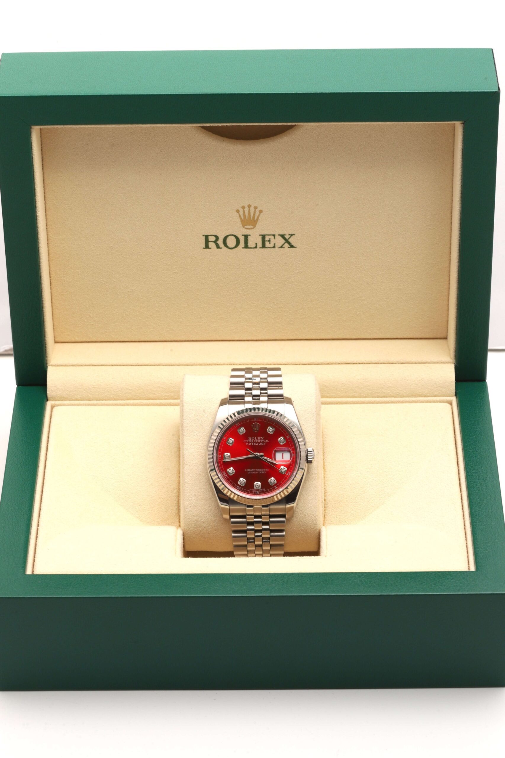 Rolex Datejust 116234 Roulette Red Dial With Diamonds 36mm