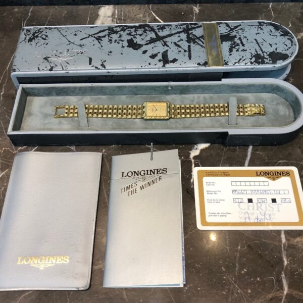 Longines 18k Solid Yellow Gold Square 90s Box/Papers