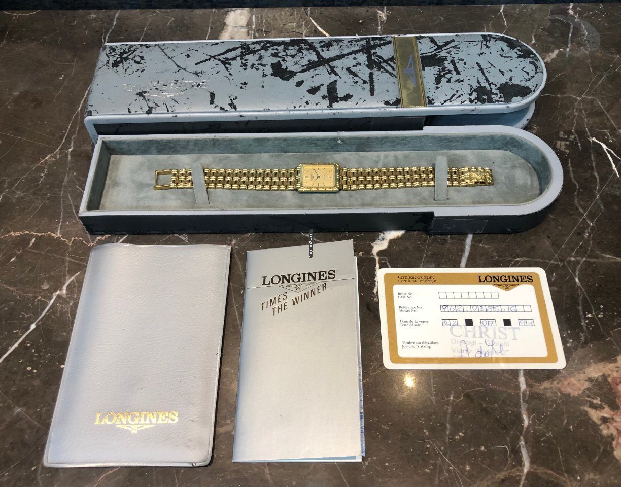 Longines 18k Solid Yellow Gold Square 90s Box/Papers