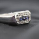 14K White Gold Blue Sapphire Diamond Ring 14K White Gold 3 Tier Diamond Ring