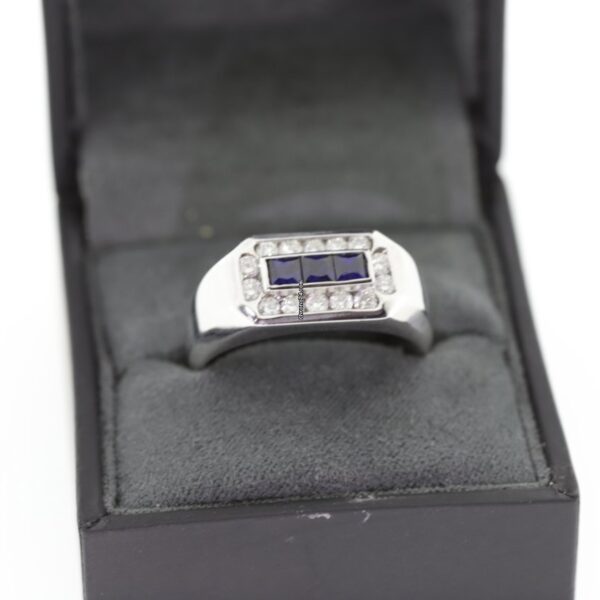 14K White Gold Blue Sapphire Diamond Ring 14K White Gold 3 Tier Diamond Ring