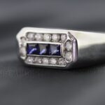 14K White Gold Blue Sapphire Diamond Ring 14K White Gold 3 Tier Diamond Ring