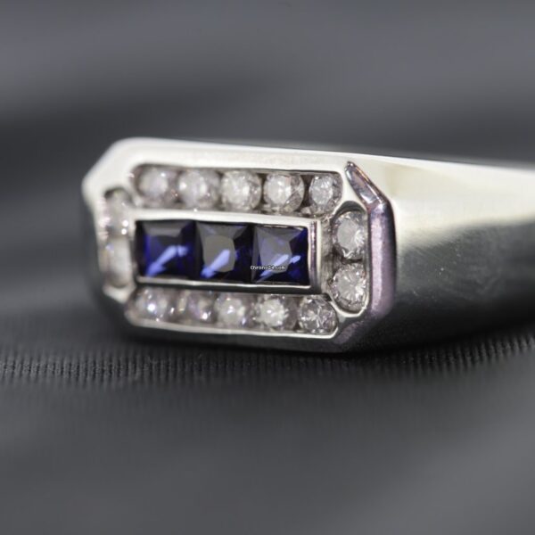 14K White Gold Blue Sapphire Diamond Ring 14K White Gold 3 Tier Diamond Ring