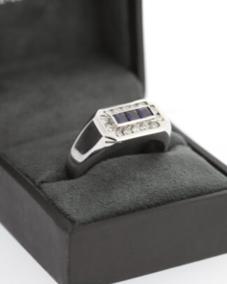 14K White Gold Blue Sapphire Diamond Ring 14K White Gold 3 Tier Diamond Ring