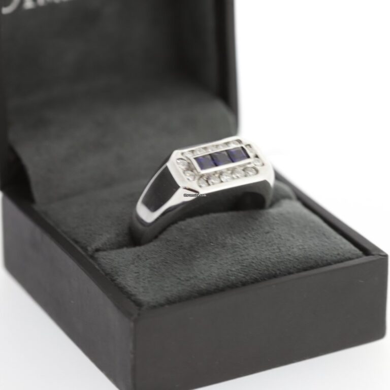 14K White Gold Blue Sapphire Diamond Ring 14K White Gold 3 Tier Diamond Ring
