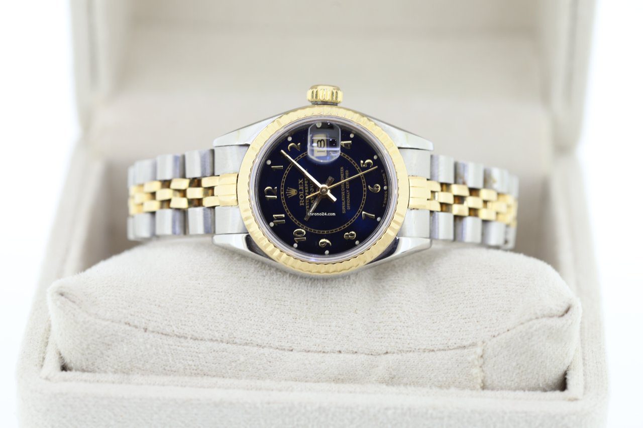 Rolex Lady-Datejust 26 Steel & Gold Royal Blue Dial Automatic Watch 69173