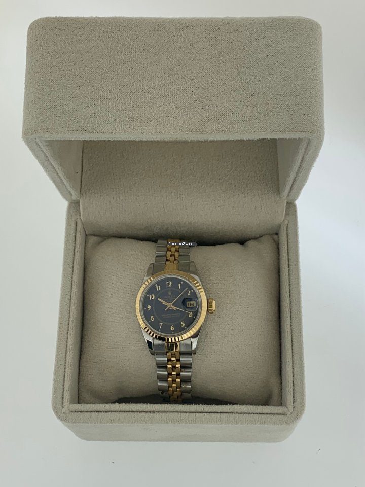 Rolex Lady-Datejust 26 Steel & Gold Royal Blue Dial Automatic Watch 69173