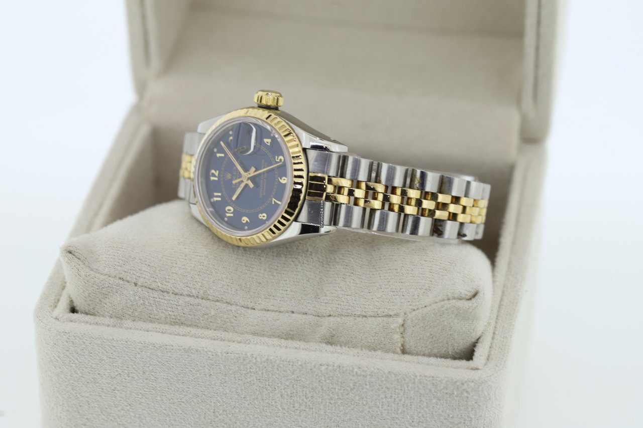 Rolex Lady-Datejust 26 Steel & Gold Royal Blue Dial Automatic Watch 69173