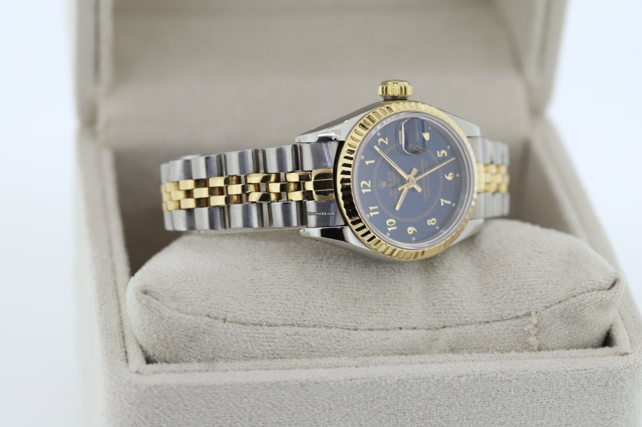 Rolex Lady-Datejust 26 Steel & Gold Royal Blue Dial Automatic Watch 69173