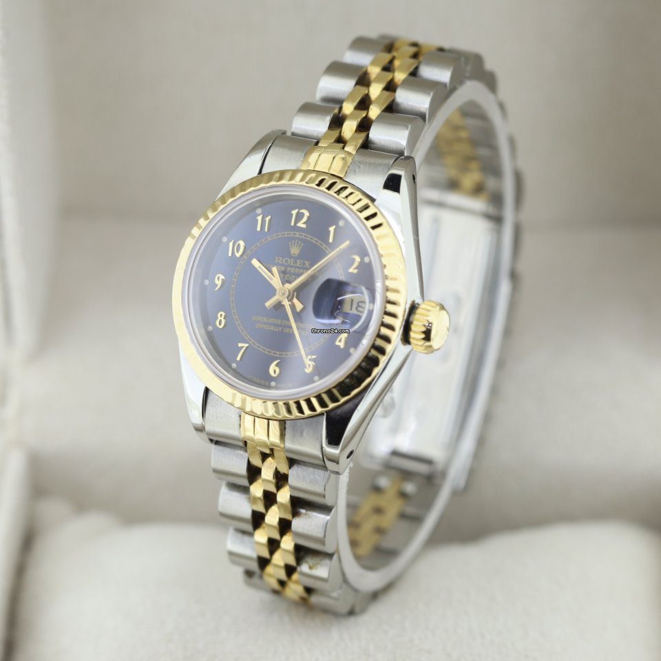 Rolex Lady-Datejust 26 Steel & Gold Royal Blue Dial Automatic Watch 69173