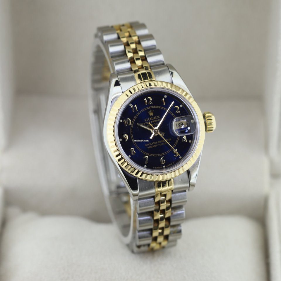 Rolex Lady-Datejust 26 Steel & Gold Royal Blue Dial Automatic Watch 69173