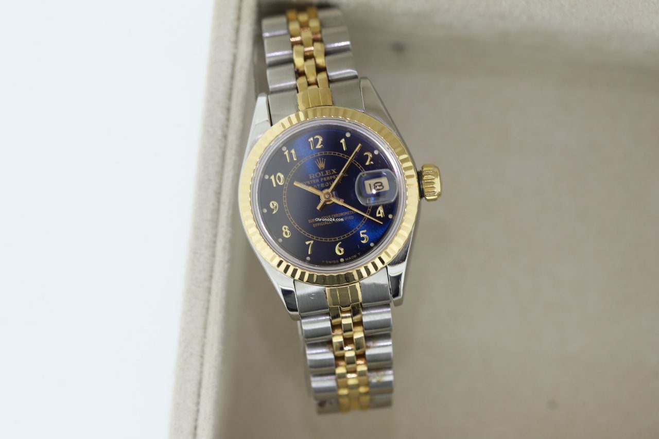 Rolex Lady-Datejust 26 Steel & Gold Royal Blue Dial Automatic Watch 69173