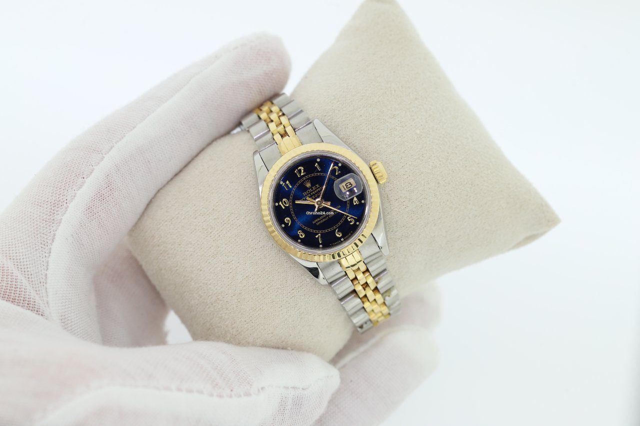 Rolex Lady-Datejust 26 Steel & Gold Royal Blue Dial Automatic Watch 69173