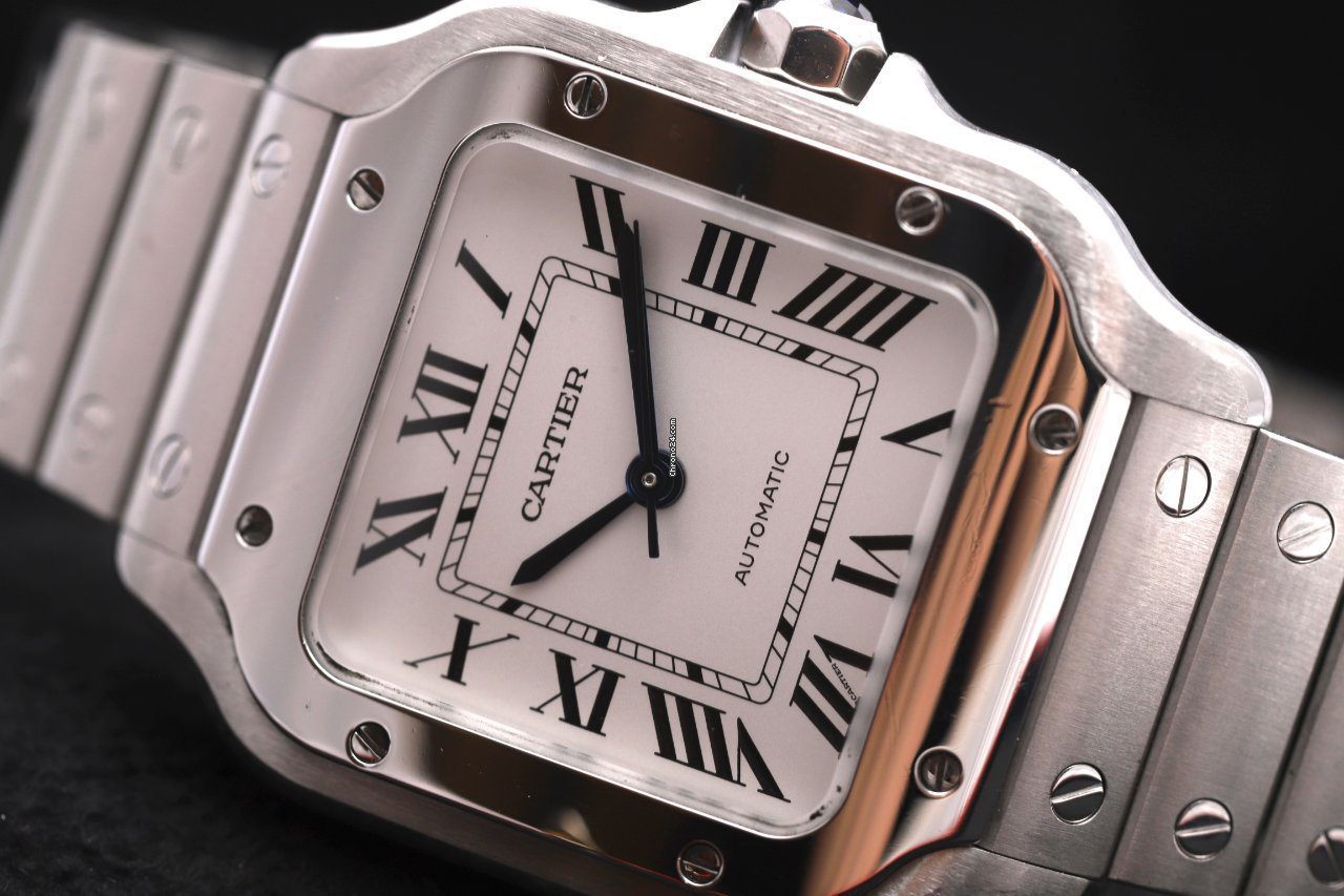 23462685-dk9jqy0xxgqak4hpj65dezzz-ExtraLarge Cartier Santos De Stainless Automatic Watch WSSA0029 Box/Papers