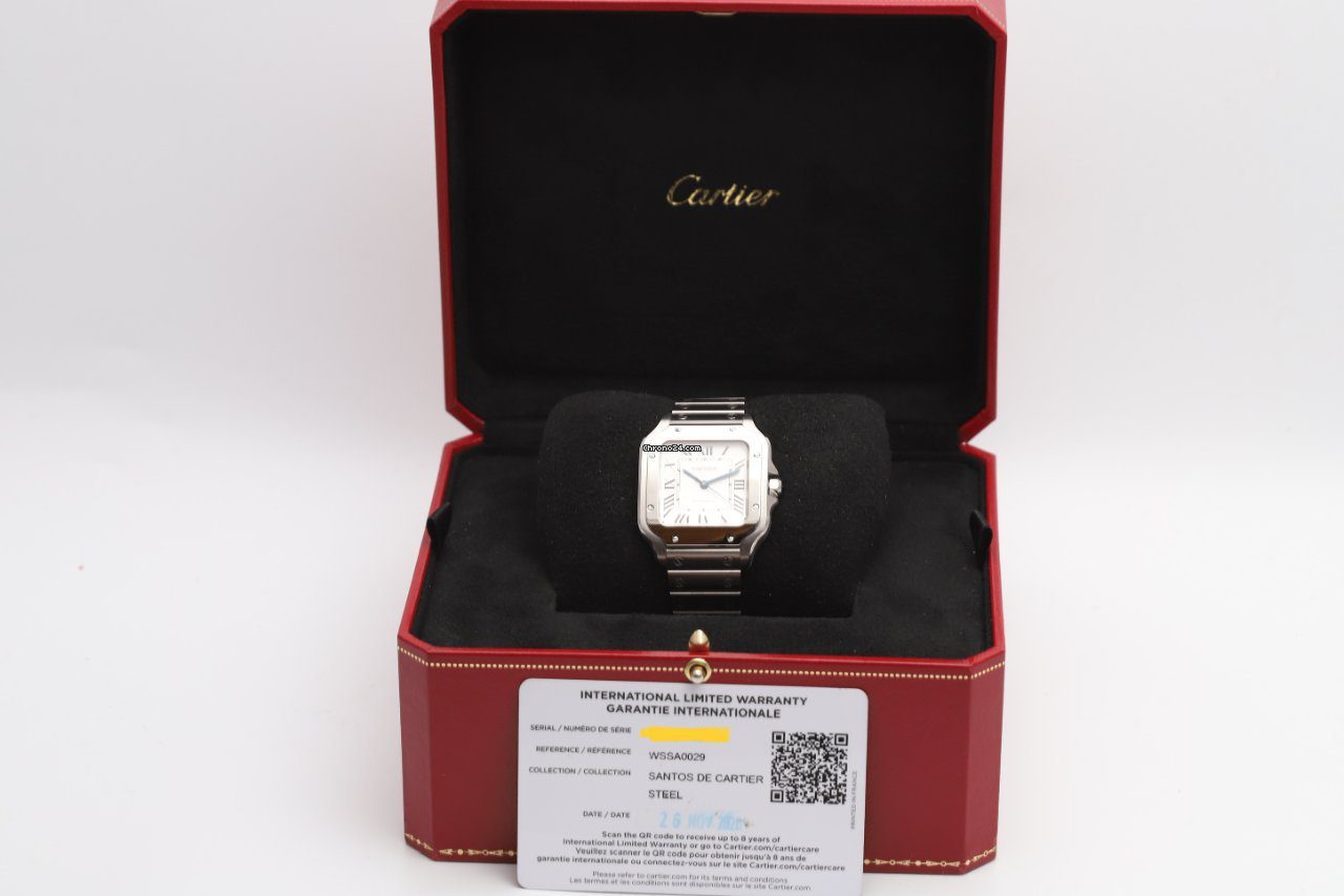 23462685-fu6thlpsjmmwcdy0nu23i2f1-ExtraLarge Cartier Santos De Stainless Automatic Watch WSSA0029 Box/Papers