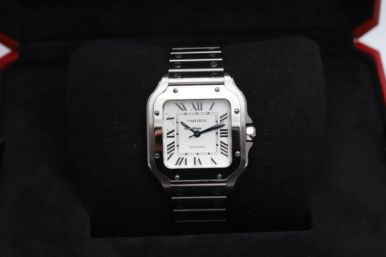 23462685-tlmn58v0j297lf0okkf48xig-ExtraLarge Cartier Santos De Stainless Automatic Watch WSSA0029 Box/Papers