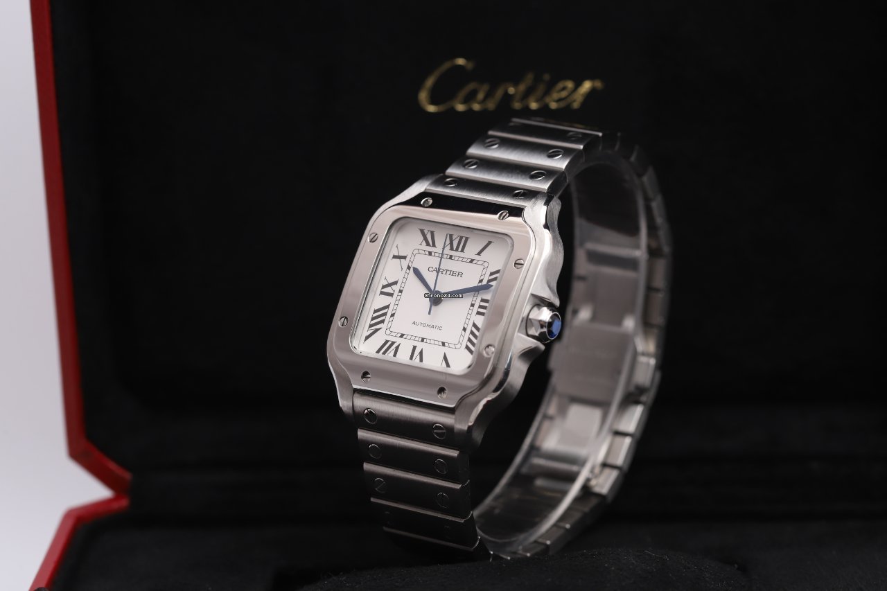 23462685-v6rri0g53d7y5655ttkguxtl-ExtraLarge Cartier Santos De Stainless Automatic Watch WSSA0029 Box/Papers
