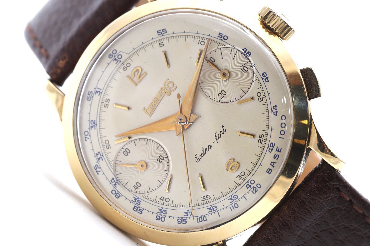Eberhard & Co Extra-fort Chronograph 18K Yellow Gold Manual Wind Watch 1602-156