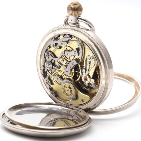 Reid & Sons Chronograph Silver Rare 1900s Pocket Watch with OMEGA Movement