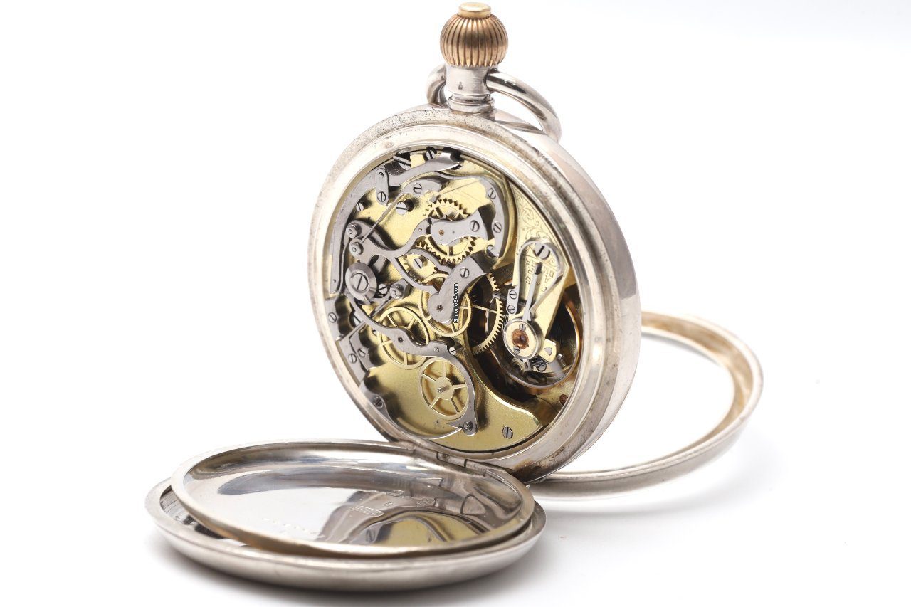 Reid & Sons Chronograph Silver Rare 1900s Pocket Watch with OMEGA Movement