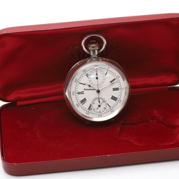 Reid & Sons Chronograph Silver Rare 1900s Pocket Watch with OMEGA Movement