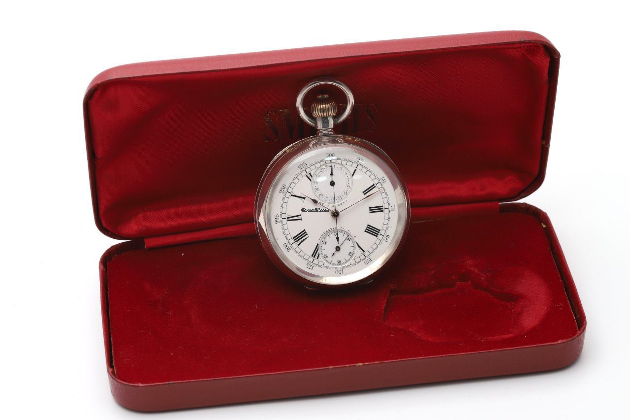 Reid & Sons Chronograph Silver Rare 1900s Pocket Watch with OMEGA Movement