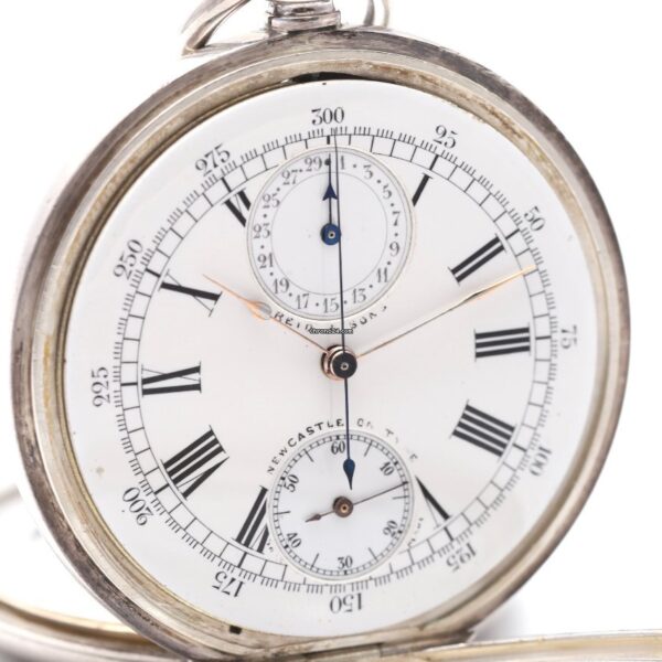 Reid & Sons Chronograph Silver Rare 1900s Pocket Watch with OMEGA Movement