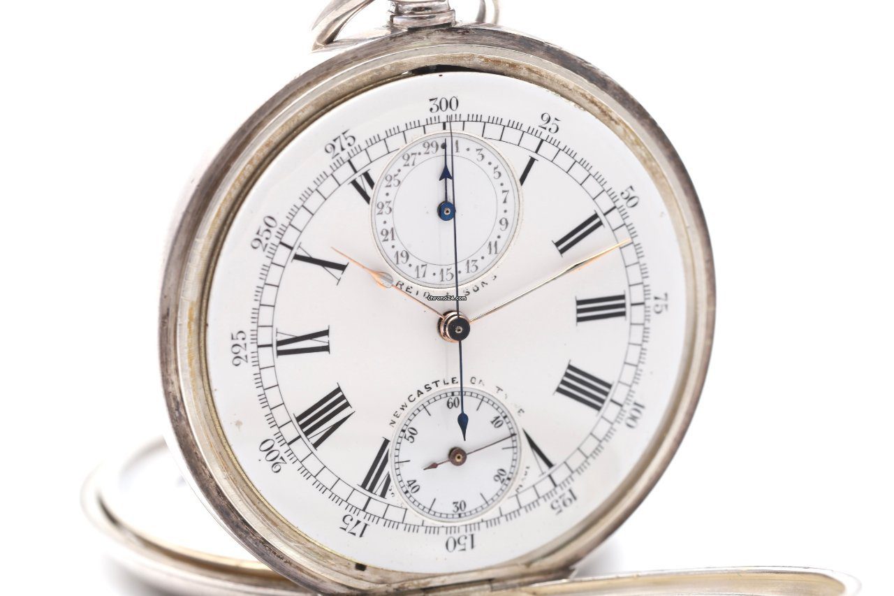 Reid & Sons Chronograph Silver Rare 1900s Pocket Watch with OMEGA Movement