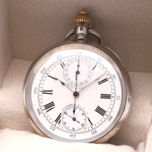 Reid & Sons Chronograph Silver Rare 1900s Pocket Watch with OMEGA Movement