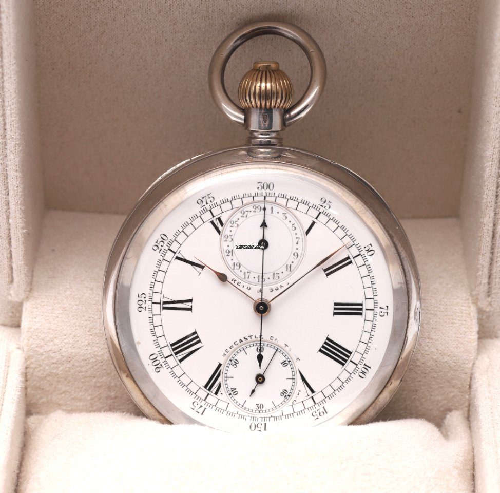 Reid & Sons Chronograph Silver Rare 1900s Pocket Watch with OMEGA Movement