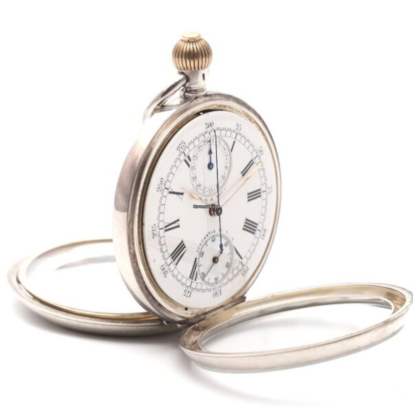 Reid & Sons Chronograph Silver Rare 1900s Pocket Watch with OMEGA Movement