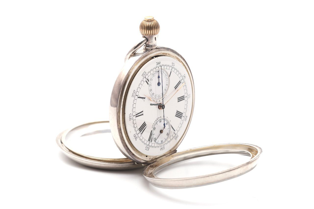 Reid & Sons Chronograph Silver Rare 1900s Pocket Watch with OMEGA Movement