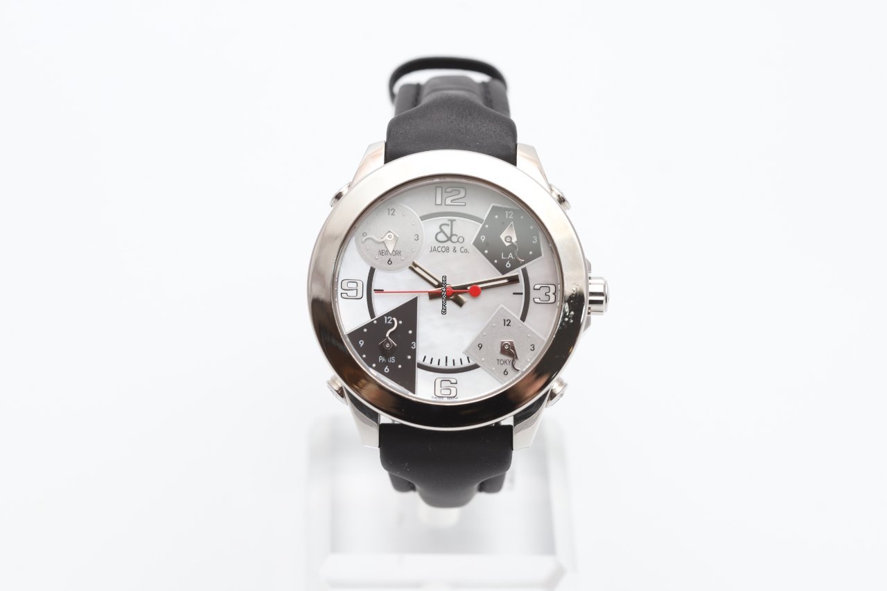 Jacob & Co Five Time Zones Diamond Bezel and Mother of Pearl Dial Quartz Watch