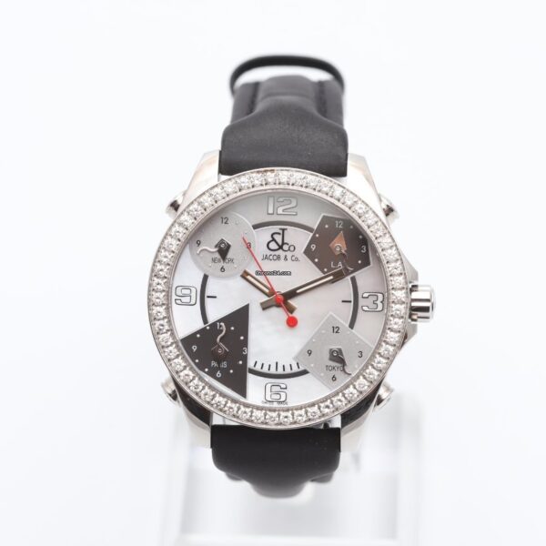 Jacob & Co Five Time Zones Diamond Bezel and Mother of Pearl Dial Quartz Watch