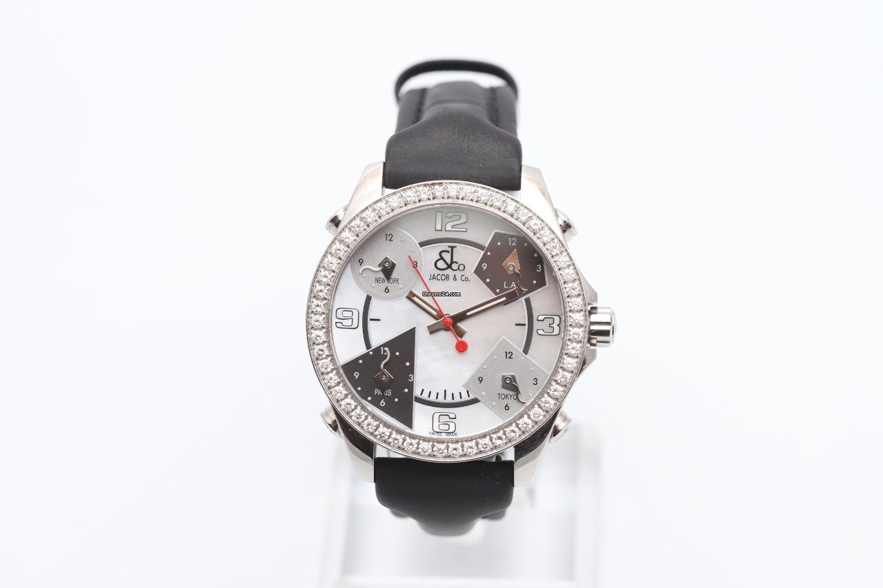 Jacob & Co Five Time Zones Diamond Bezel and Mother of Pearl Dial Quartz Watch