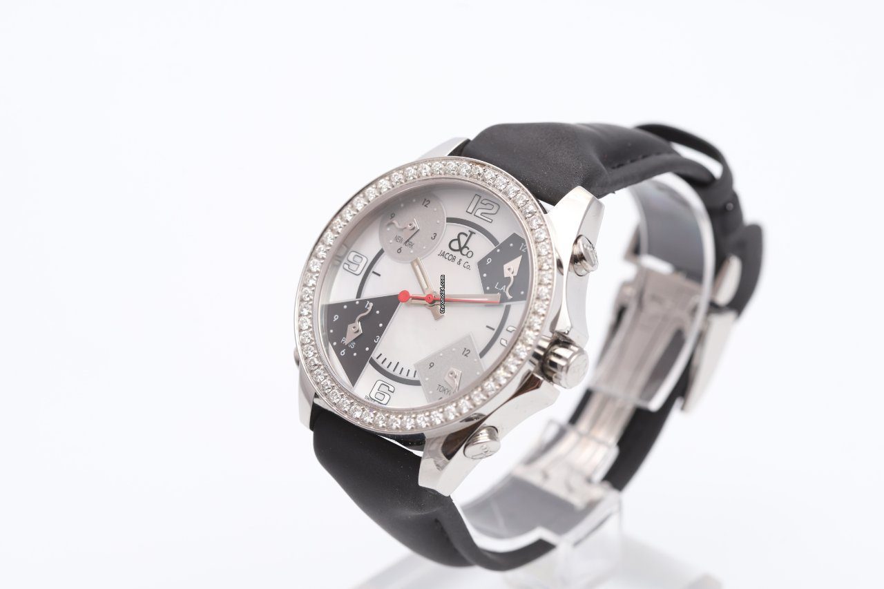 Jacob & Co Five Time Zones Diamond Bezel and Mother of Pearl Dial Quartz Watch