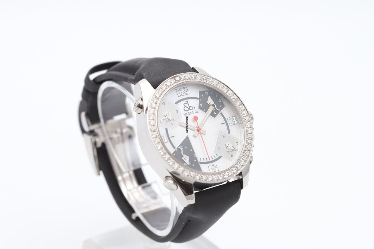 Jacob & Co Five Time Zones Diamond Bezel and Mother of Pearl Dial Quartz Watch